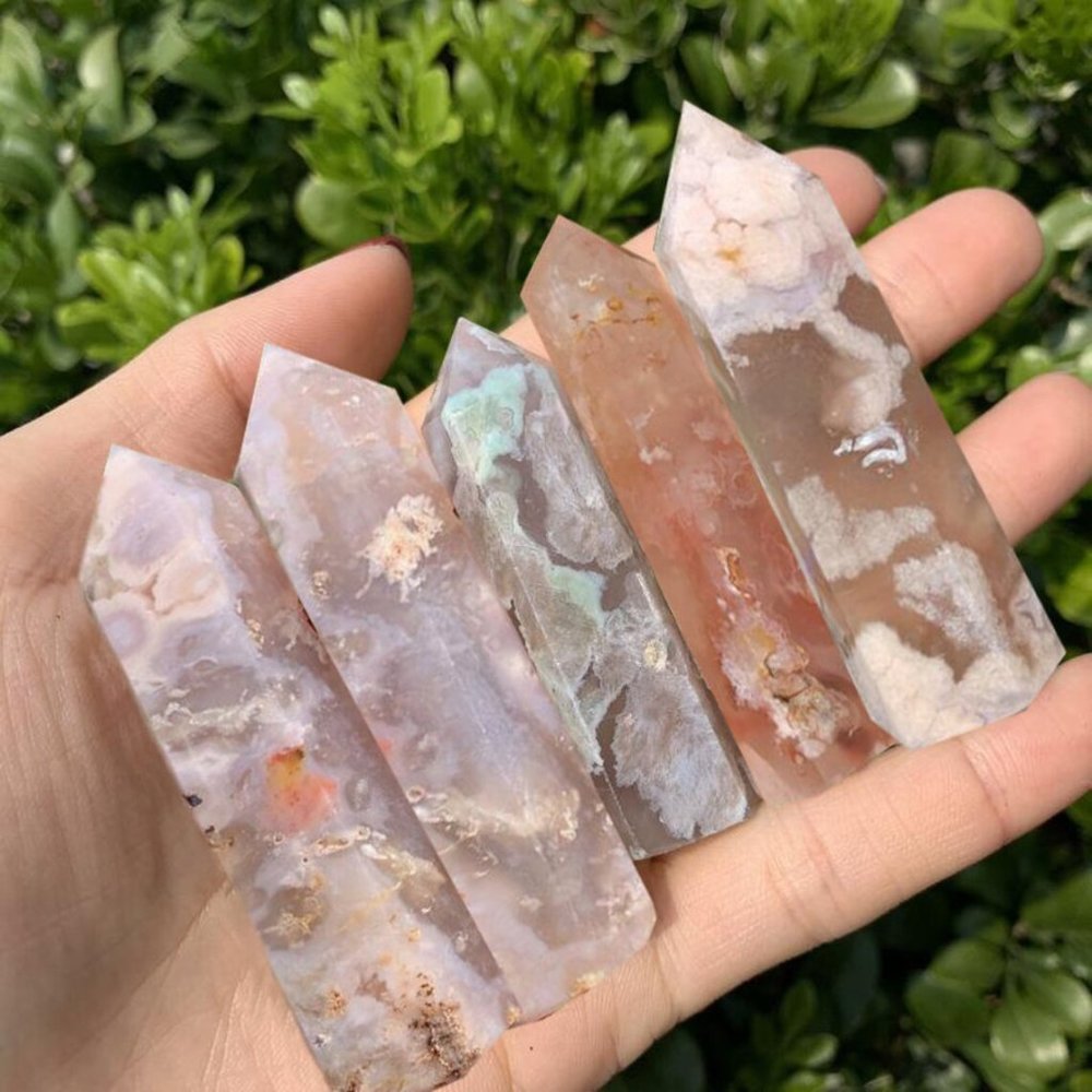 3'' Natural Cherry Blossom Agate Point Obelisk Wand Crystal Tower